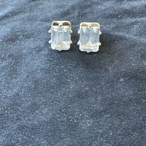 Elegant Silver CZ Stud Earrings,Classic Emerald shape facets